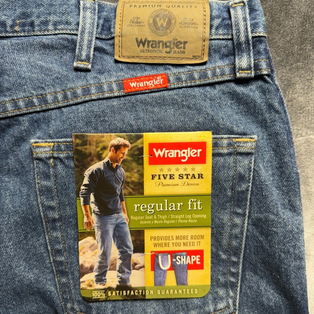 VTG Wrangler Jeans Blue Regular Fit 35x34 Five Star Premium Denim 96501DS - Picture 3 of 6